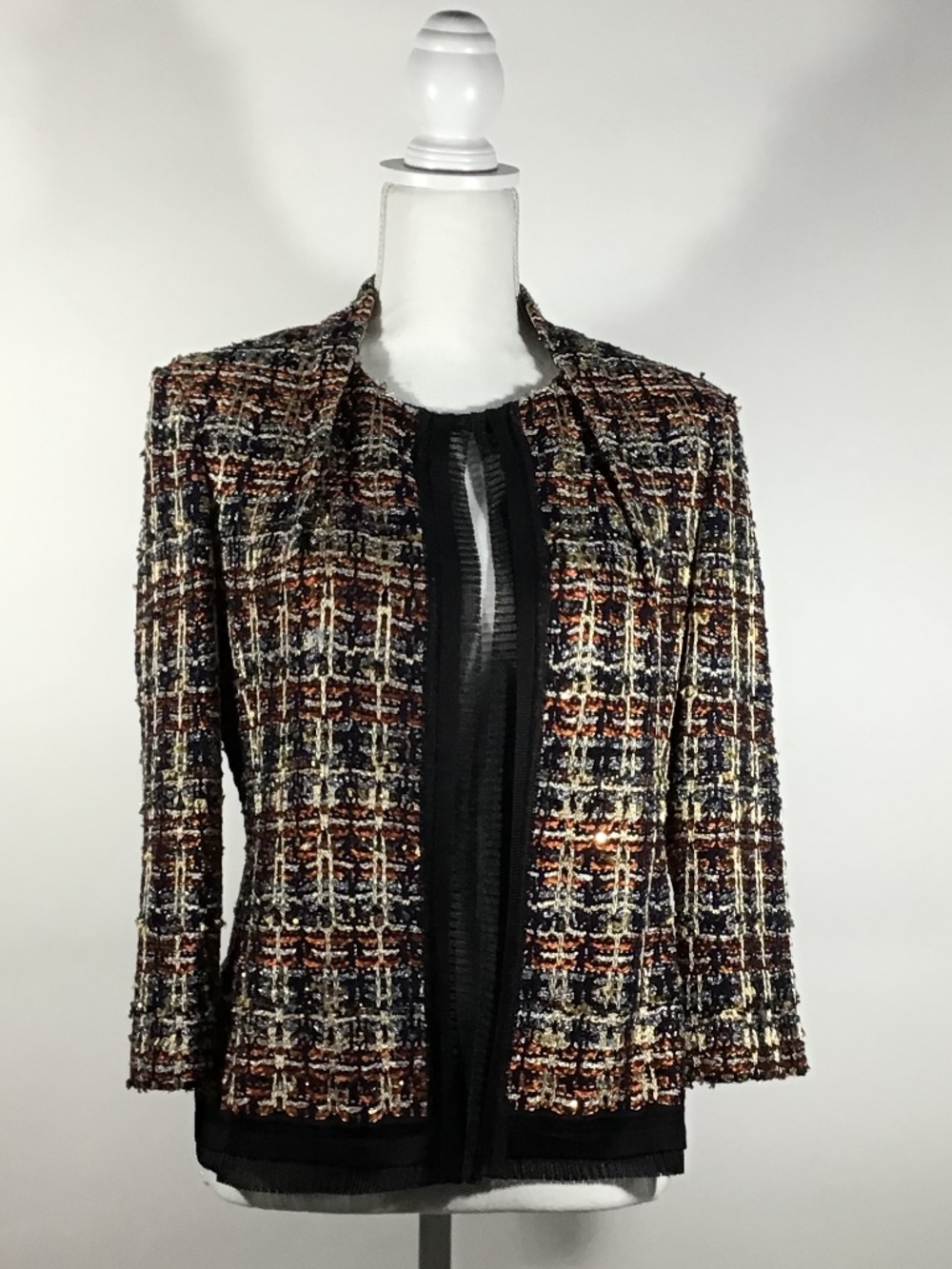 St. John Couture Tweed Pattern Evening Jacket Blazer Luxury Designer Size 8